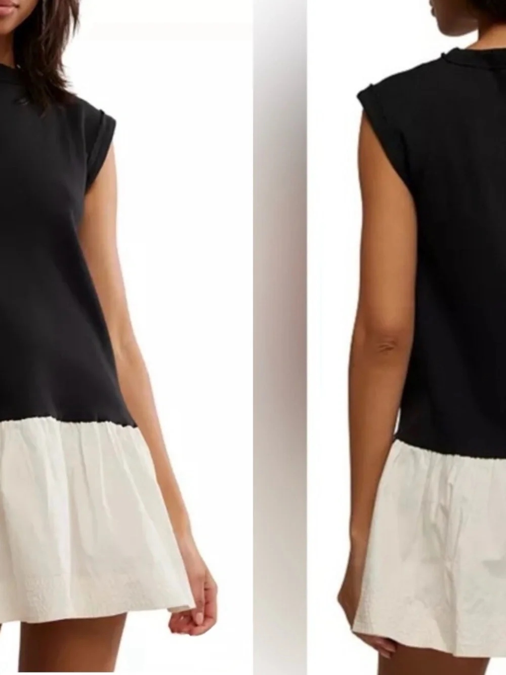 NWT Free People Enya Black and Ivory Mini Dress/Tunic, Size L